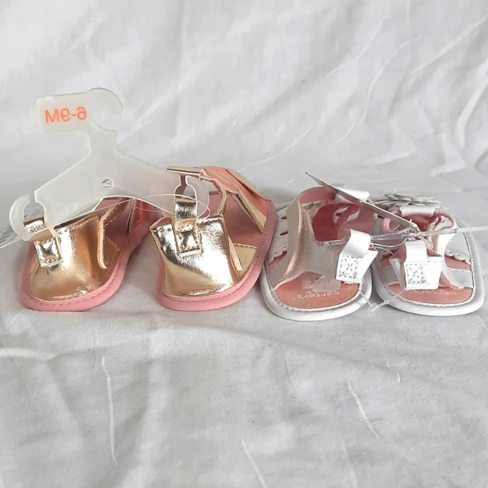 Baby Girl Crib Shoes Sandals Bundle of 2 Pair Size 6-9 Months Flamingo NEW